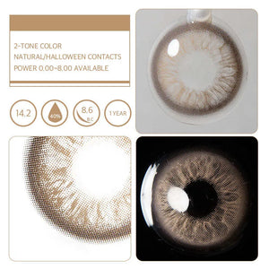 Unspoken Brown 1 Yearly Lenses: A close-up of a single brown contact lens with subtle, natural-looking color variations.