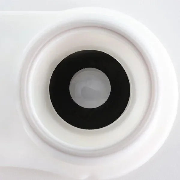 Close-up of Black out Halloween Lenses, showing the opaque black cosmetic contact lenses.