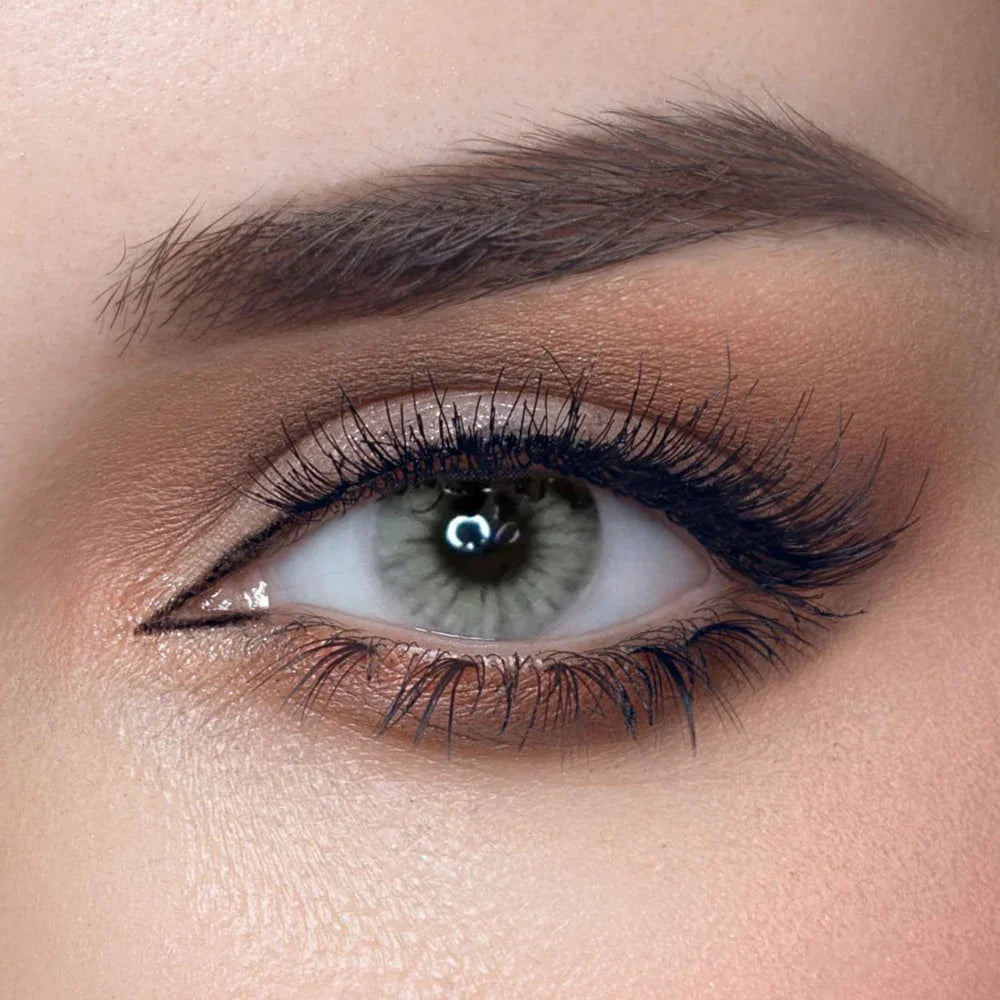 Solenza Desire Mint Gray colored contact lenses, showing a close-up of one lens with a subtle mint green and gray swirl