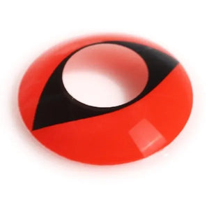 Red Cat Eye Halloween Lenses, a pair of striking red contact lenses with a vertical slit pupil resembling a cat's eye.