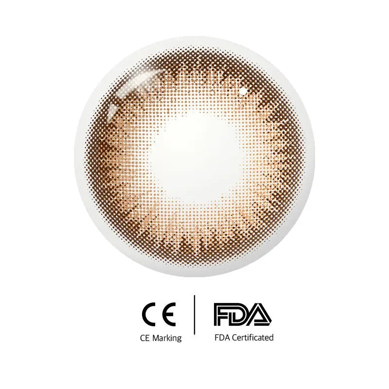 Savage Brown (1-Year) Color Lenses: Close-up of a single brown contact lens with a natural, blended color pattern.