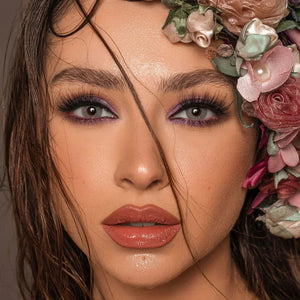 DYE Silver Lace Monthly Lenses by Bella, featuring a detailed silver lace pattern on a clear contact lens.