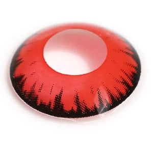 Close-up of Twilight Red Vampire Halloween Lenses, showcasing their deep crimson hue and blood-red accents.