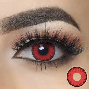 Twilight Red Vampire Halloween Lenses, a pair of striking red contact lenses with a black limbal ring.