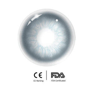 Unspoken Blue 1 Yearly Lenses, showing a single vial with a blue contact lens inside.