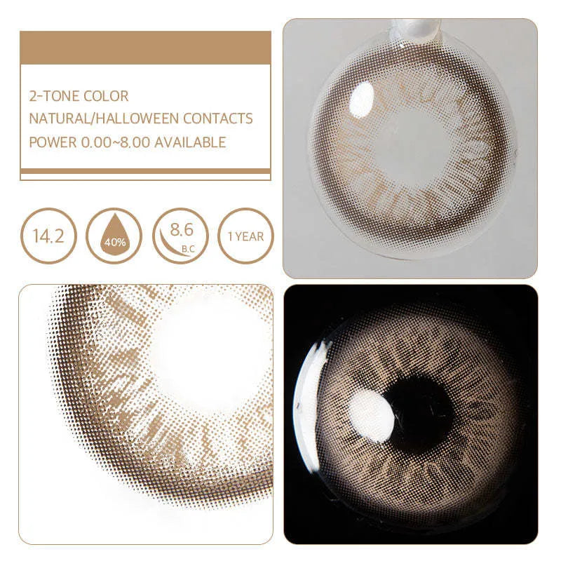 Unspoken Brown 1 Yearly Lenses: A close-up of a single brown contact lens with subtle, natural-looking color variations.