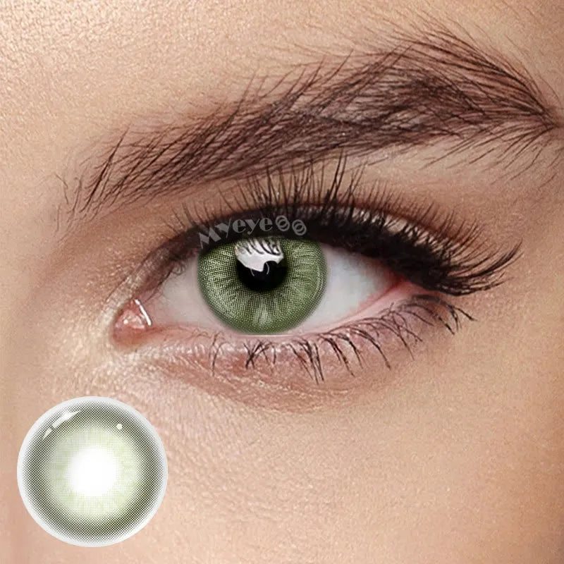 Unspoken Olive 1 Yearly Lenses, showing a single color contact lens in a soft, olive green shade.
