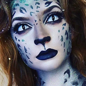 White Cat Eye Halloween Lenses, a pair of opaque white contact lenses with black cat-eye pupils.
