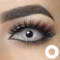 White out Halloween Lenses, spooky white contact lenses covering the entire iris and pupil for a blank, eerie look.