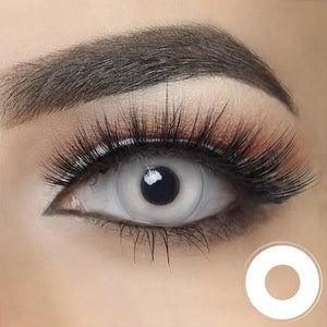 White out Halloween Lenses, spooky white contact lenses covering the entire iris and pupil for a blank, eerie look.