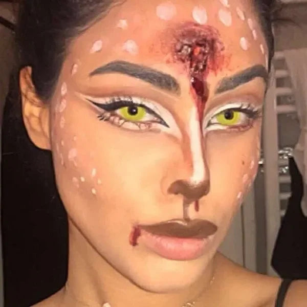 Pair of Yellow Out Halloween Lenses, bright yellow and circular, for a spooky costume.